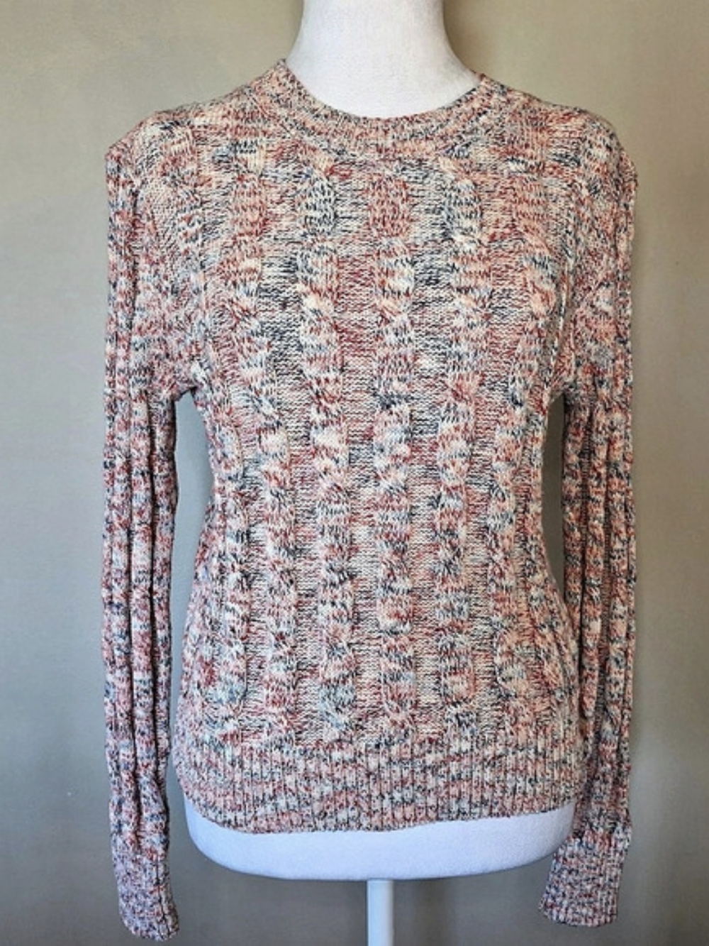 J.Crew XS Multicolor Cable Knit Cotton Sweater Marled Crewneck Nautical Preppy